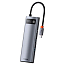 Хаб (разветвитель) Type-C - 3 х USB 3.0, HDMI 4K, RJ45, SD, microSD Baseus Metal Gleam серый
