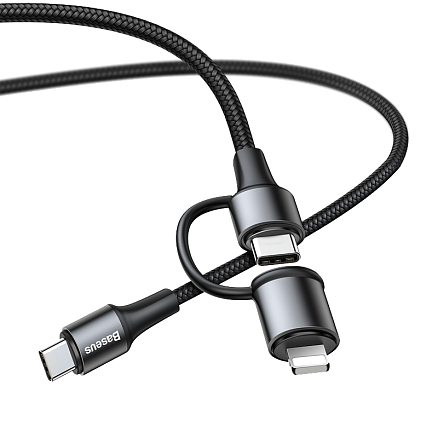 Кабель Type-C - Type-C, Lightning 1 м 3A 20V 60W Baseus Twins (быстрая зарядка PD) черный 