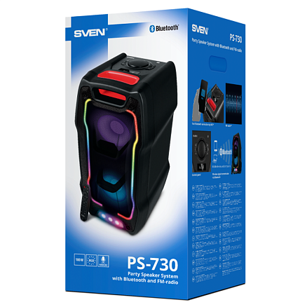 Портативная колонка Sven PS-730 для вечеринок с подсветкой черная