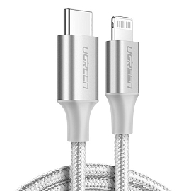 Кабель Type-C - Lightning для зарядки 1 м 3А MFi Ugreen US304 (быстрая зарядка PD) белый