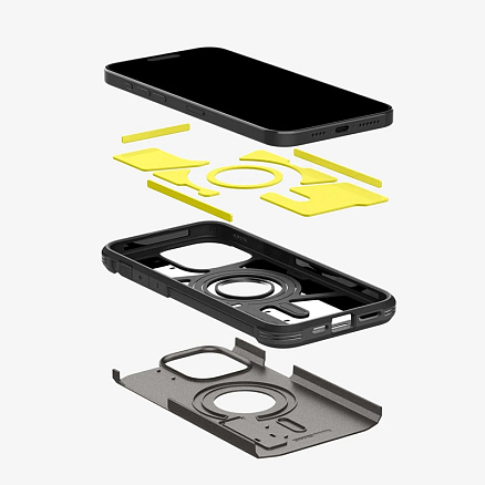 Чехол для iPhone 15 Pro Max гибридный для экстремальной защиты Spigen Tough Armor MagFit серый