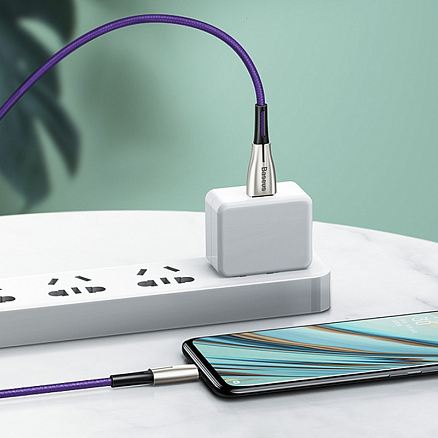 Кабель USB - MicroUSB для зарядки 2 м 4А плетеный Baseus Waterdrop (быстрая зарядка) фиолетовый