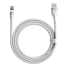 Кабель Type-C - USB 2.0 для зарядки 1 м 5А магнитный плетеный Baseus Zinc (быстрая зарядка) белый