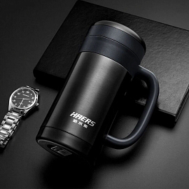 Термос (термобутылка) с ситечком для заварки Haers MUG 450 мл черный