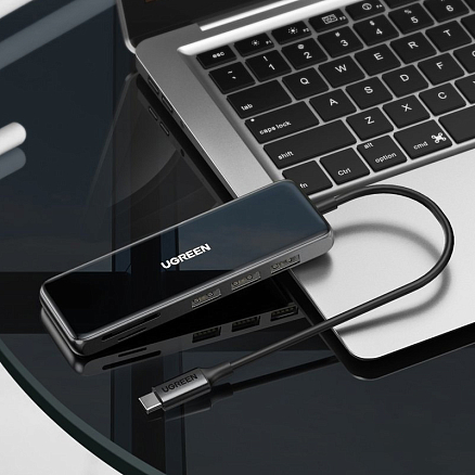 Хаб (разветвитель) Type-C - HDMI 4K 60Hz, 3 х USB 3.0, Type-C PD 100W с картридером SD и MicroSD Ugreen CM314 серый