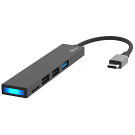 Хаб (разветвитель) Type-C - USB 3.0, 2 х USB 2.0 с картридером SD и MicroSD Ritmix CR-4314 серый