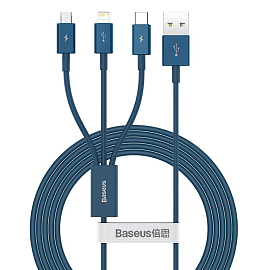 Кабель USB - Lightning, MicroUSB, Type-C 1,5 м 3.5A Baseus Superior синий