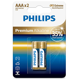 Батарейка LR03 (пальчиковая маленькая AAA) Philips Premium Alkaline LR03M2B/97 упаковка 2 шт.