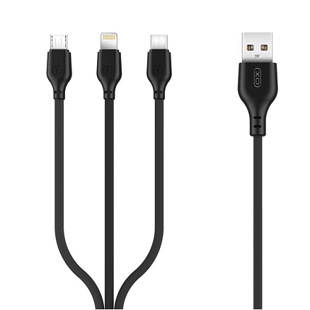 Кабель USB - MicroUSB, Lightning, Type-C 1 м 2.1A XO NB103 черный