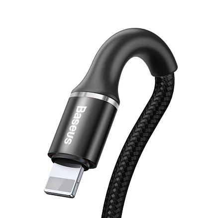 Кабель USB - Lightning для зарядки iPhone 1 м 2.4А плетеный Baseus Halo черный