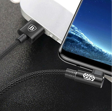 Кабель USB - MicroUSB для зарядки 1 м 2А с угловым штекером плетеный Baseus MVP Elbow черный