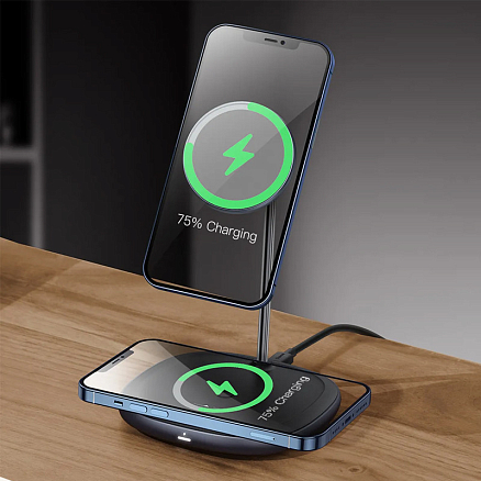 Беспроводная магнитная зарядка 2-в-1 MagSafe для iPhone и AirPods 20W Baseus Swan черная