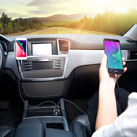 Зарядное устройство автомобильное с двумя USB входами 3.4A и Type-C кабелем Baseus Small Screw (быстрая зарядка QC 3.0) черное