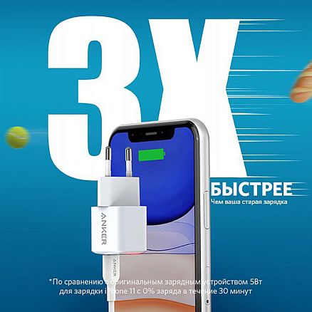 Зарядное устройство сетевое Type-C 20W Anker PowerPort III Nano (быстрая зарядка PD) белое