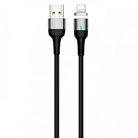 Кабель USB - Lightning для зарядки iPhone 1 м 2.4А магнитный плетеный Usams U28 черно-серый