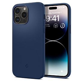 Чехол для iPhone 14 Pro Max силиконовый Spigen Silicone Fit MagSafe синий