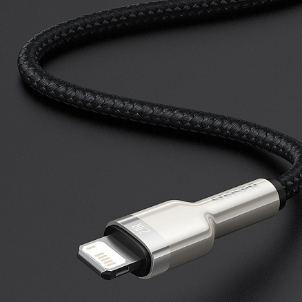 Кабель USB - Lightning для зарядки iPhone 1 м 2.4А плетеный Baseus Cafule Metal Data черно-серебристый