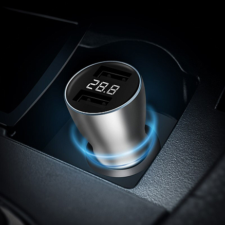 Зарядное устройство автомобильное с двумя USB входами 2.4А 18W Xiaomi ZMI AP621 (быстрая зарядка QC 3.0) серебристое