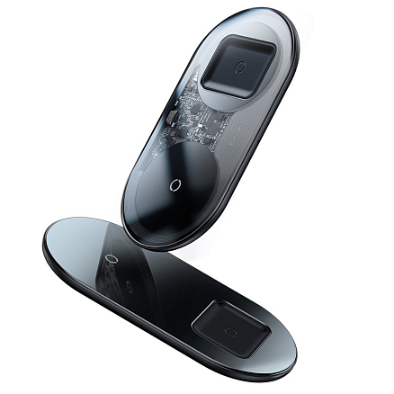 Беспроводная зарядка 2-в-1 для телефона и AirPods Baseus Simple (быстрая зарядка) прозрачная