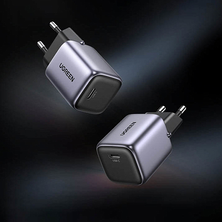 Зарядное устройство сетевое Type-C 20W Ugreen CD318 GaN (быстрая зарядка PD 3.0, QC 3.0) серое