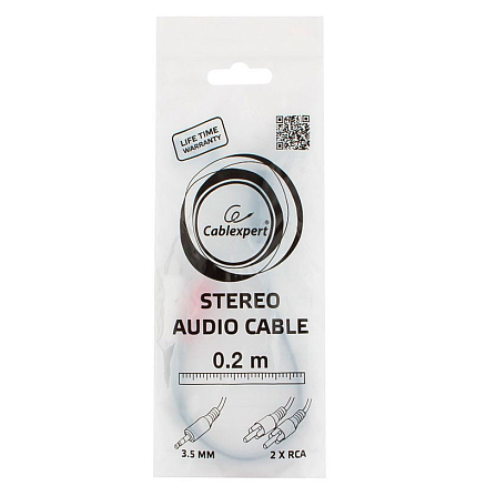 Кабель 3,5 мм - 2RCA (стандартный аудио - тюльпаны) длина 20 см Cablexpert CCA-458 черный