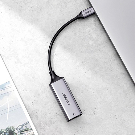 Переходник Type-C - Gigabit Ethernet длина 10 см Ugreen CM199 серый