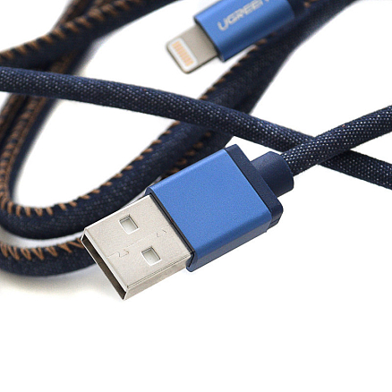 Кабель USB - Lightning для зарядки iPhone 1,5 м 2.4А MFi джинсовый Ugreen US247 синий