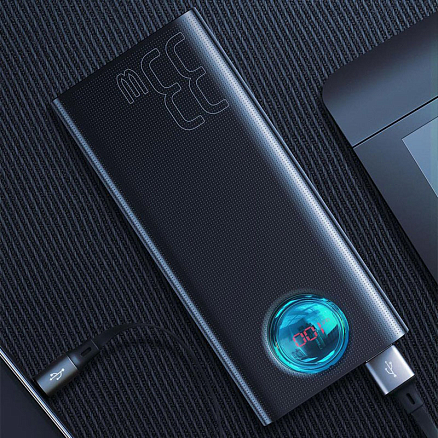 Внешний аккумулятор Baseus Amblight 30000мАч (4хUSB, Type-C, ток 3А, быстрая зарядка PD, QC 3.0, 33Вт) черный