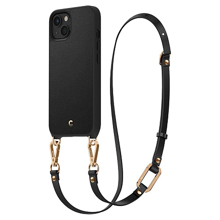 Чехол для iPhone 13 кожаный с ремешком Spigen Cyrill Classic Charm черный