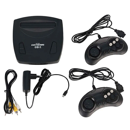 Игровая приставка Retro Genesis Junior 8Bit 300 игр с двумя геймпадами черная