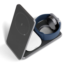 Беспроводная зарядка 3-в-1 MagSafe для телефона, Apple Watch и AirPods 22W VLP Alum Power серая