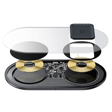 Беспроводная зарядка 2-в-1 для телефона и AirPods Baseus Simple Turbo (быстрая зарядка) черная