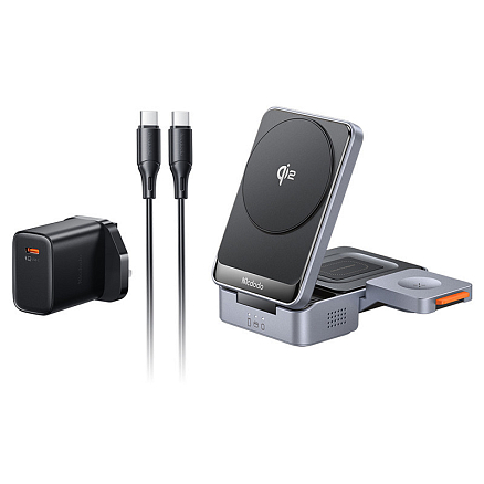 Беспроводная зарядка 3-в-1 MagSafe для телефона, Apple Watch и AirPods McDodo CH-5192 22.5W серая