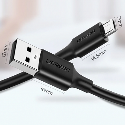 Кабель USB - MicroUSB для зарядки 2 м 2.4А Ugreen US289 (быстрая зарядка QC 3.0) черный