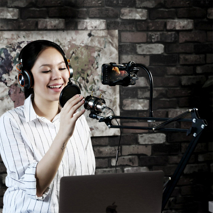 Стойка-держатель (пантограф) для микрофона с поп-фильтром Remax CK-100 черная