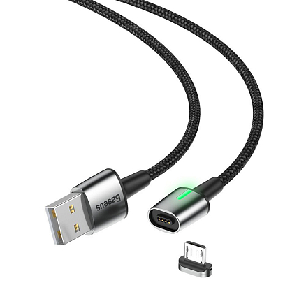 Кабель USB - MicroUSB, Lightning, Type-C 2 м 2А со сменными штекерами магнитный плетеный Baseus Zinc черный