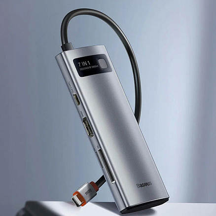 Хаб (разветвитель) Type-C - HDMI, 2 х USB 3.0, Type-C, Type-C PD, SD, microSD Baseus Gleam Series серый