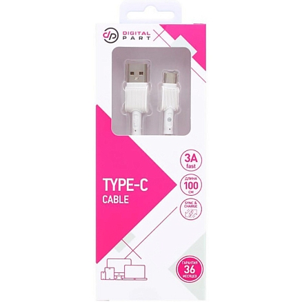 Кабель Digital Part TC-306 USB Type-A - USB Type-C (1 м, белый)