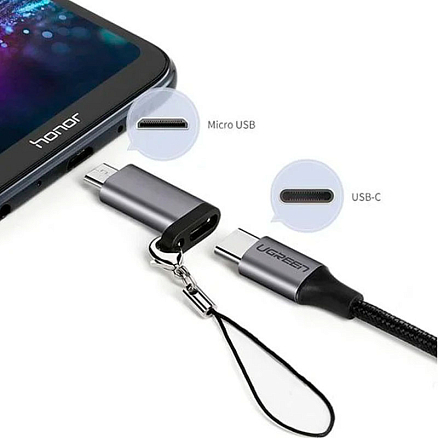 Переходник MicroUSB - Type-C (папа - мама) Ugreen US282 серый