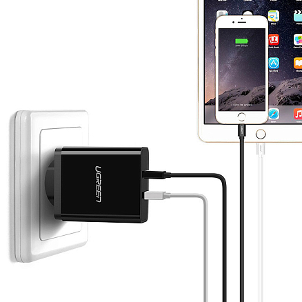 Кабель USB - Lightning для зарядки iPhone 2 м 2.4A MFi Ugreen US155 (быстрая зарядка) черный