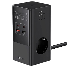 Сетевой фильтр на 2 розетки, 2 USB, 2 Type-C 35W GaN длина 1.5 м Baseus CCGAN35-S3ACE