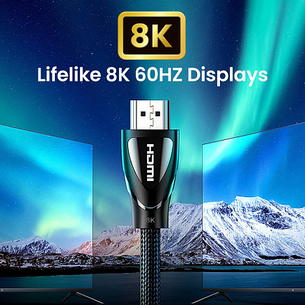 Кабель HDMI - HDMI (папа - папа) длина 3 м версия 2.1 8K 60Hz плетеный Ugreen HD140 черный