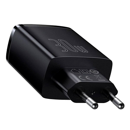 Зарядное устройство сетевое с двумя USB и Type-C входом 3А 30W Baseus Compact (быстрая зарядка PD, QC 3.0) черное