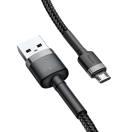 Кабель USB - MicroUSB для зарядки 3 м 2А плетеный Baseus Cafule черно-серый