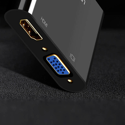 Преобразователь HDMI - VGA + Audio, HDMI (папа - мама, мама) с кабелем Ugreen CM101 черный