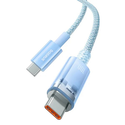 Кабель Type-C - Type-C для зарядки 1 м 100W плетеный Baseus Explorer (быстрая зарядка PD) голубой