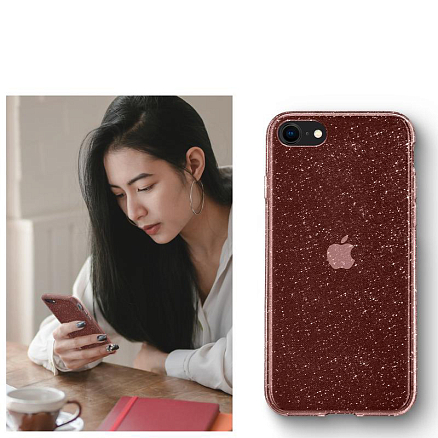 Чехол для iPhone 7, 8, SE 2020, SE 2022 гелевый ультратонкий Spigen Liquid Crystal Glitter прозрачный розовый