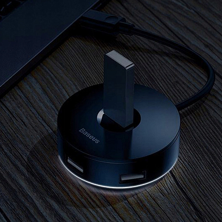 USB 3.0 HUB (разветвитель) на 1 порт USB 3.0 и 3 порта USB 2.0 25 см Baseus Round Box с питанием MicroUSB черный