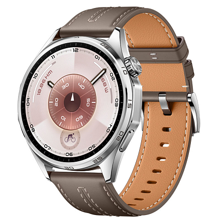 Умные часы Huawei Watch GT 6 46 мм с серым кожаным ремешком серебристые