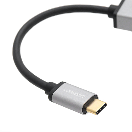 Переходник Type-C - USB 3.0 (папа - мама) хост OTG 16 см Ugreen US203 черно-серый